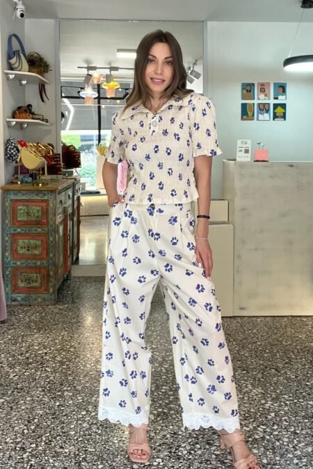 Pants foot print blue/Milk White παντελόνι