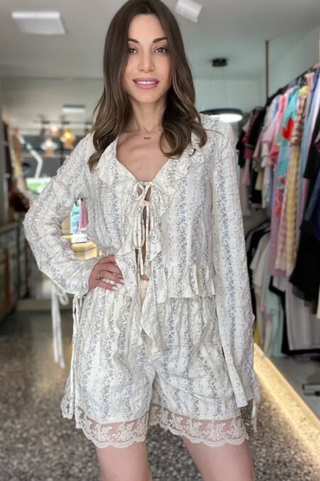 Τop floral baby blue/Milkwhite τοπ