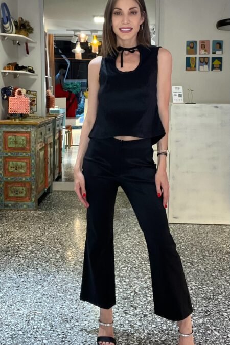 Pants taffeta satin crop black/Milkwhite παντελόνι