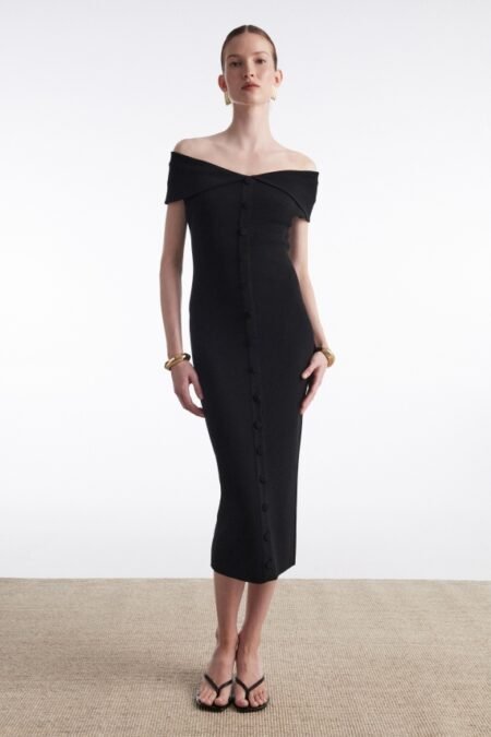 Fine line knitted midi dress black/Nadia Rapti φόρεμα