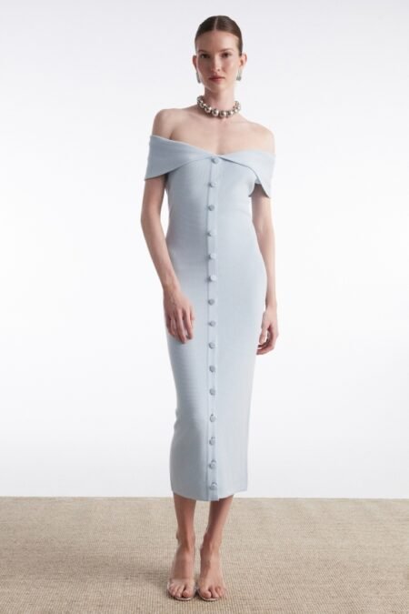 Fine line knitted midi dress ciel/Nadia Rapti φόρεμα