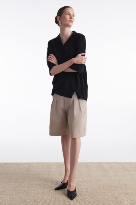 Fine line knitted polo shirt black/Nadia Rapti τοπ