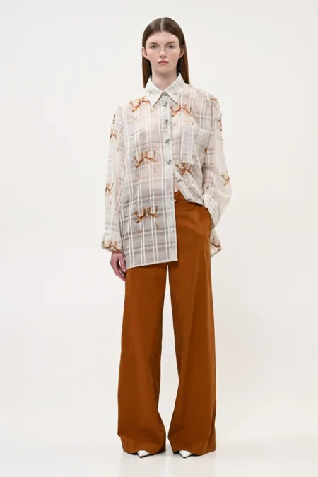 Shirt white with beige bows/Boom πουκάμισο