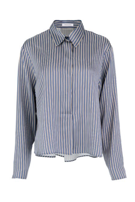 Satin stripes cropped top blue/Philosophy τοπ (BL12086)