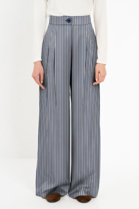 Satin stripes wide leg pants blue/Philosophy παντελόνι (TR44626)