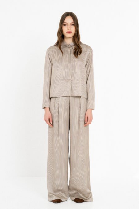 Satin stripes wide leg pants beige/Philosophy παντελόνι (TR44626)