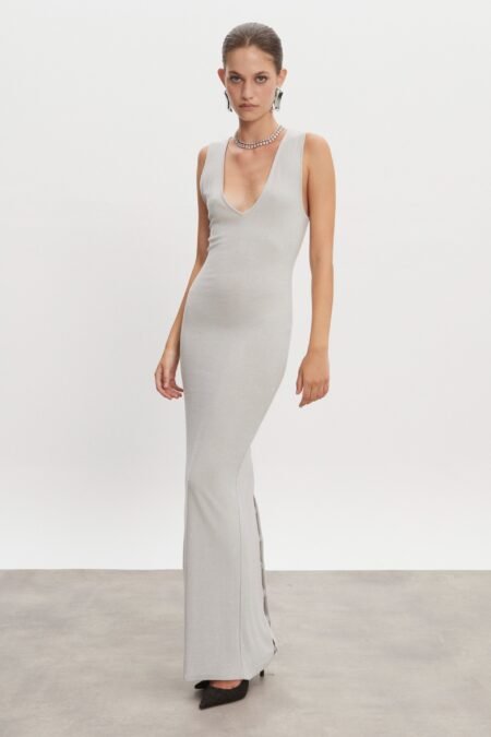 Magnetic knitted maxi dress grey/Nadia Rapti φόρεμα