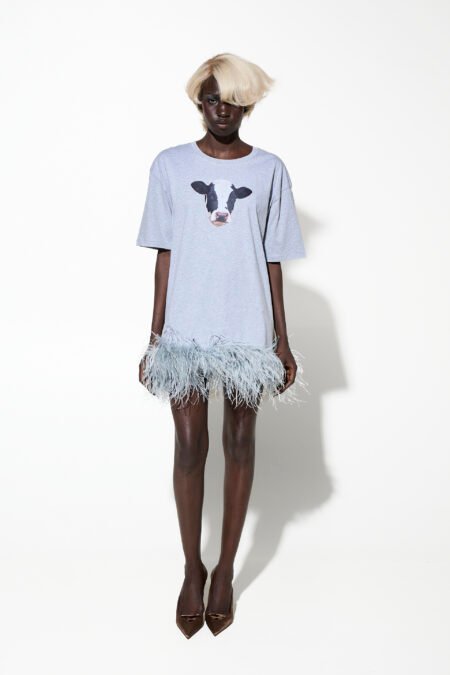T-shirt dress with feathers grey/Milk White φόρεμα