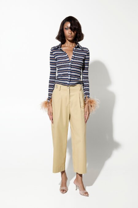 Pants basic with buttons beige/Milk White παντελόνι