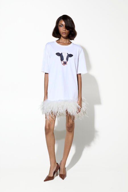 T-shirt dress with feathers white/Milk White φόρεμα