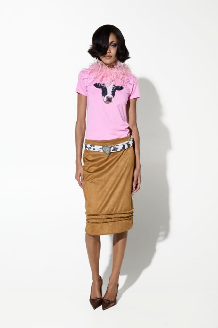 Fitted t-shirt with ostrich feathers/Milk White t-shirt
