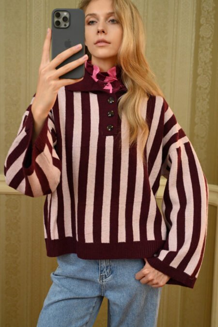 Knit blouse buttons 012 Maroon/Boom μπλούζα