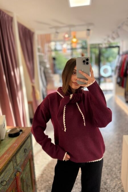 Knit with scarf 015 Bordeaux/Boom μπλούζα