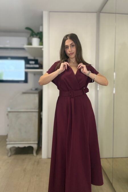 Fold over midi dress bordeaux/CKontova φόρεμα