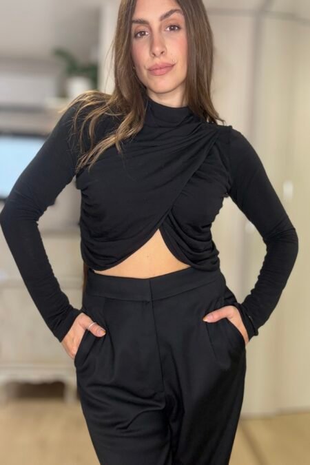 Black crossover draped top/CKontova μπλούζα