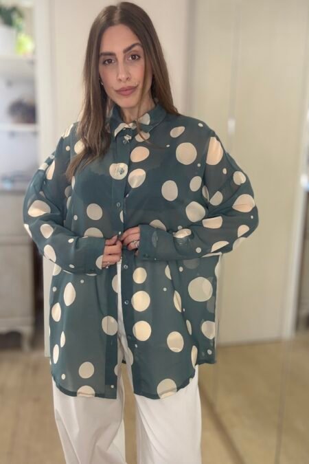 Sheer shirt green with beige dots/New Age πουκάμισο
