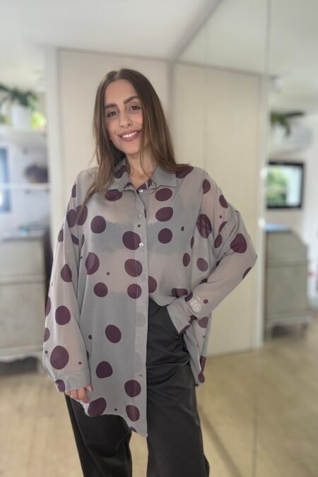 Sheer shirt grey with purple dots/New Age πουκάμισο