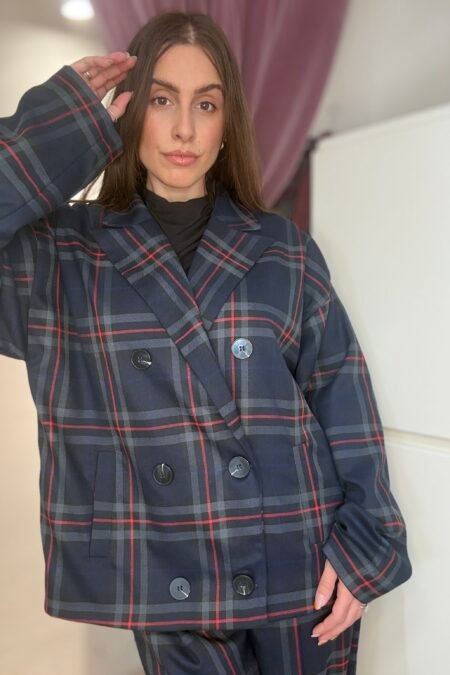 Navy plaid blazer/CKontova σακάκι