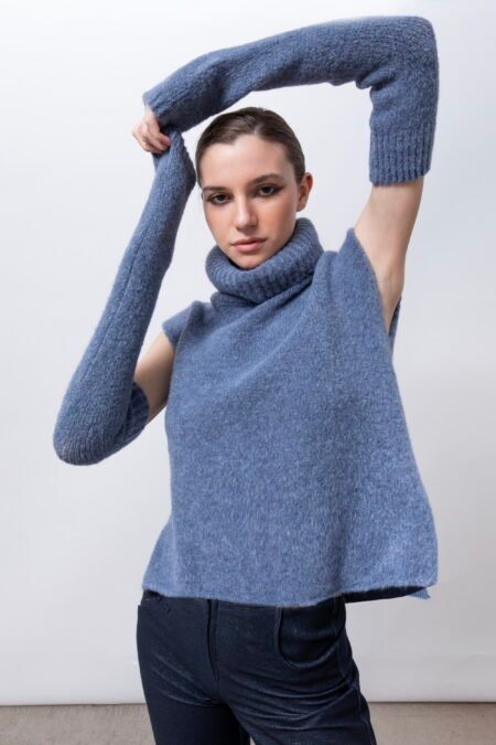 Knitted arm warmers blue/Lotus Eaters μάλλινα αποσπόμενα μανίκια χεριών