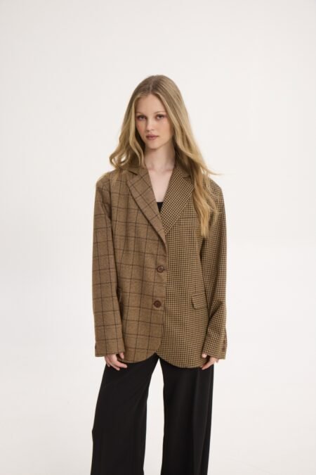 Dad blazer mixed plaid camel/SunsetGo. σακάκι